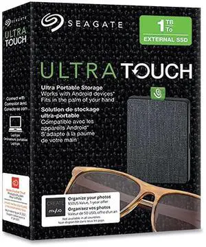 Seagate Ultra Touch SSD 1TB External Solid State Drive Portable - Black USB-C USB 3.0 for PC MAC and Seagate Mobile Touch app for Android, Mylio, Adobe, & 3-Year Rescue Service (STJW1000401)