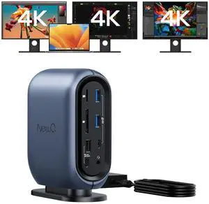 Triple Display Docking Station with 150W Power Adapter for Windows and MacBooks, Equipped with Multiple High-Speed Ports