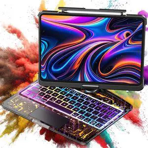 TSQQST Clear Wireless Keyboard Case for iPad Pro 13 Inch M4 2024 with Pencil Holder & Multi-Touch Trackpad, Visible PCB High-Tech Style, 3-Brightness & 7-Color Backlight, 360 Rotatable, Black