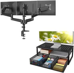 HUANUO Triple Monitor Mount, 2 Tier Monitor Stand