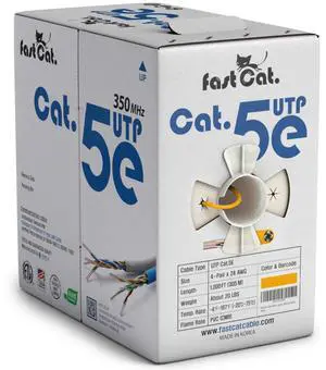 fast Cat. Cat5e Ethernet Cable 1000ft - 24 AWG, CMR, Insulated Bare Copper Wire Cat 5 ethernet Cable with FastReel - 350MHZ / Gigabit Speed UTP Cable Cat5e - CMR (Yellow)
