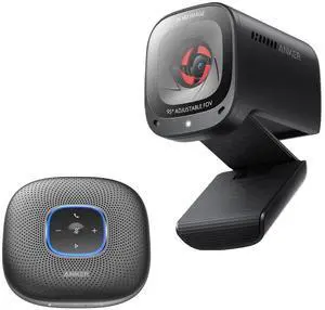 Anker PowerConf Zoom Certified Conference Speaker PowerConf C200 2K Webcam, 360°Enhanced Voice Pickup, 24H Call Time, AI-Noise Canceling Microphones, Adjustable Field of View, Low-Light Correction
