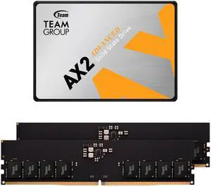 TEAMGROUP AX2 2TB 3D NAND TLC 2.5 Inch SATA III Internal Solid State Drive SSD (Read Speed up to 550 MB/s) T253A3002T0C101 Bundle with Elite UDIMM DDR5 2x16GB 5600 MHz CL46 Desktop Memory TED532G5600C