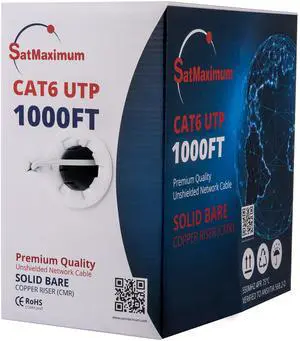 Cables Direct Online White Cat6 Cable 1000ft Solid Bare 23AWG Copper Wire Riser CMR Bulk Ethernet Cable  550MHz PoE++ (4PPoE) UTP