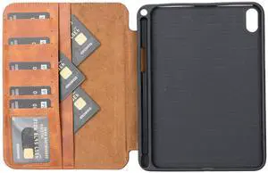 VENITO Parma Premium Leather Case for iPad mini 6th Generation 8.3 inch (221) with Pencil Holder, Handmade, Kickstand, Detachable Wallet, Full-Grain Leather, Antique Brown