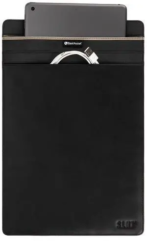 SLNT Faraday Bag Leather Tablet Sleeve with Silent Pocket - Signal Blocking Device Shielding for iPad, Samsung Galaxy Tab, Most Tablets, Travel, Privacy (Black Leather, X-Large)