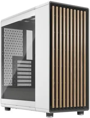 Fractal Design North Chalk White Tempered Glass Clear - Genuine Oak Wood Front - Glass Side Panel - Two 140mm Aspect PWM Fans Included - Type C USB - ATX Airflow Mid Tower PC Gaming Case