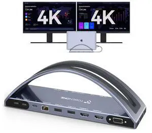TobenONE USB C Docking Station Dual 4K Monitor for MacBook Pro/Air M3/M4, 13-in-2 Mac Docking Station Stand with 2 HDMI, VGA, 5 USB, 100W PD, Ethernet, SD/Micro SD, Audio (No Power Adapter Included)