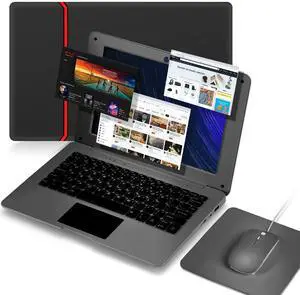 G-Anica Android 12.0 Laptop 10.1 Inch Notebook Slim and Lightweight Mini Netbook Computer with Bluetooth WiFi Webcam, and Laptop Bag,Mouse, Mouse PadMini Laptop for Kids and Adults(Black)