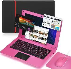 G-Anica Android 12.0 Laptop 10.1 Inch Notebook Slim and Lightweight Mini Netbook Computer with Bluetooth WiFi Webcam, and Laptop Bag,Mouse, Mouse PadMini Laptop for Kids and AdultsPink