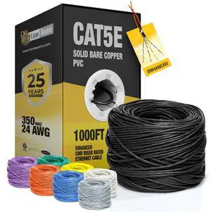 LION BEAM Cat5e Ethernet Cable 1000FT Pull-Box, 24AWG, CMR Insulated Solid Bare Copper Internet Cable 350 MHz, Provides High-Speed 1-5Gbps, UTP Bulk Ethernet Riser Cable with Smooth Fast Reel, Black