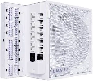 Lian Li Edge Serie - 1000W Full Modular Power Supply (Fan USB Hub Included) - Gold - ATX 3.1 - PCIE 5.1 Support - 12V-2x6 Connector - L-Shape Design for Dual Chamber Case - White (EG1000G.WH)