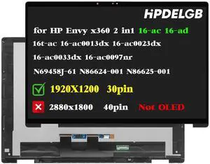 Replacement for HP Envy x360 2-in-1 16-ac 16-ad 16t-ac 16-ad0xxx 16-acxx 16-ad0013dx 16-ac0023dx 16-ad0023DX 16-ac0033dx 16-ac0097nr N69458-J61 N86624-001 N86625-001 LCD Touch Screen Display Assembly