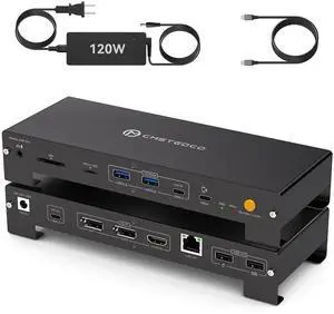 USB C Laptop Docking Station 3 Monitors 4K with 120W Power Supply 15-in-1 Thunderbolt Dock for Multiple Monitors with 2DP and HDMI Port PD100W/10Gbps USB/SD&TF/Ethernet etc (macOS-No Extended Mode)