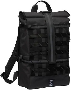 Chrome Industries Barrage 22L Black Roll-Top Backpack  Water Resistant Bag for Work, School, Travel  Features Cargo Net & Laptop Pocket