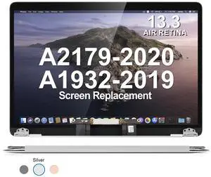 A2179 Screen Replacement for MacBook Air Retina 13" 2020 EMC 3302 MVH22 MVH42 MVH52 MWTJ2 MWTK2 MWTL2 13.3 inches 2560x1600 Full LCD Screen Complete Top Assembly (Sliver)