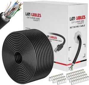 MEIPEK Cat 6 Ethernet Cable 1000ft Outdoor (60 RJ45), FTP Shielded Cat 6 Ethernet Cable Bulk, 23AWG, Heavy Duty, Direct Burial, Waterproof, UV Resistant, Cat6 1000ft for Router, PC, Gaming, CCA