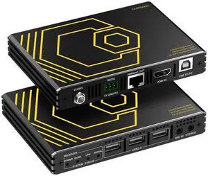 HDMI KVM Extender USB Uncompressed 4K 60Hz HDR Single Over Cat5e/6 up to 300ft, 3 Ports USB2.0 Hub POE+RS232+EDID+3.5mm Stereo Audio and Microphone