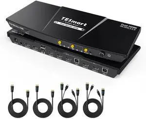 TESmart PAP KVM Switch 2 Monitors 2 Computers HDMI 4K@30Hz, Multi-Viewer Dual Monitor KVM Switch Extended Display EDID emulators, Audio&Microphone, Hotkey Switch, PC Keyboard Mouse Switcher Box Cables