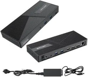 USB C Docking Station 3 Monitors with 130W Power Delivery, 12-in-1 DisplayLink Dock with Triple Monitors (2*DP, HDMI, 4*Type-A, Type-C, RJ45, Mic/Audio) for Mac Windows