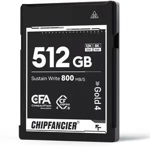 CHIPFANCIER CFexpress 4.0 Type B 512GB Memory Card Up to 3550MB/s Read 1550MB/s Write-Raw 8K Video Recording Compatible with Nikon D5/D6/Z7/Z9 Panasonic Canon EOS DJ for Photographers Black