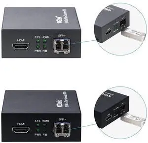 10Gtek A Pair of HDMI to Fiber Optic Converter, HDMI Extender with SFP+ Transceiver, SFP+ LR Lite Module up to 2km Link Length, Support HDMI 1.4a, 4Kx2K@30Hz
