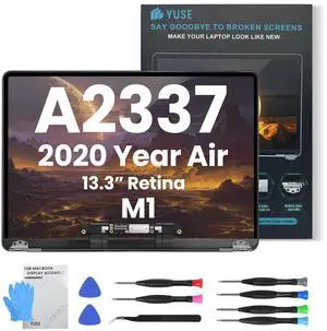 YUSE A2337 Screen Replacement 13.3 for MacBook Air 2020 Year M1 Retina, EMC 3598 MGN63 MGN93 MGND3 MGN73 MGNA3 MGNE3 A Full LCD Display Complete Top Assembly 2560x1600 (Silver)