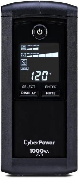 CyberPower CP1000AVRLCD Intelligent LCD UPS Battery Backup and Surge Protector, 1000VA/600W, 9 Outlets, AVR, Mini-Tower, UL Certified