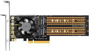 GLOTRENDS PA40 Quad M.2 NVMe to PCIe 3.0 X8 Adapter with PCIe Bifurcation Function, Support 22110/2280/2260/2242/2230 Size