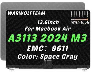 WARWOLFTEAM 13.6in Compatible with MacBook Air Mac15,12 A3113 2024 M3 MRXN3xx/A MRXQ3xx/A 2560 x 1664 EMC8611 LCD LED Screen Digitizer Replacement Complete Assembly (Space Gray)