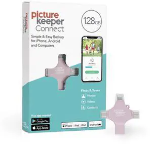Picture Keeper Connect for iPhone, Android, USB-C, PC & Mac - 128GB USB Stick Backup for Photos, Videos, Contacts, Flash Drive Memory Backup, External Storage Thumb Drive - 128GB, Pink