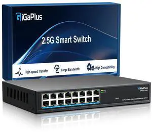 16 Ports 2.5Gb Unmanaged Ethernet Switch, 16*2.5G Base-T Ports. GiGaPlus 2.5Gbps Network Switch for 2.5Gbps NAS/PC, Wireless AP, WiFi6 Router. Plug and Play, Fanless Design.