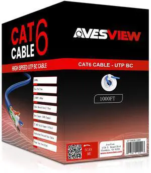 AvesView Cat6 Ethernet Cable 1000ft Easy Pull Box 23AWG Solid Bare Copper Unshielded High-Speed Internet Cable Unshielded Twisted Pairs (UTP) 550MHz Bandwidth Indoor Use  Blue