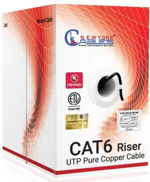 Newyork Cables | CAT6 Riser Cable 1000ft Black| UL & ETL Certified CMR, 100% Pure Copper, UTP, 550MHz, 23AWG, 4Pair 10GB, PoE++, Most Certified High-Speed Cat 6 Ethernet Cable 1000ft for Networking