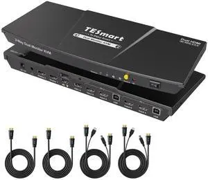 TESmart KVM Switch 2 Monitors 2 Computers 4K@60Hz, HDMI Dual Monitor KVM with USB 2.0 Hub, EDID Emulators, Hotkey/Button Switching, HDCP 2.2, L/R Audio, with All Input Cables