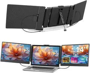 Alecewey Laptop Screen Extender 14 inch Triple Portable Monitor Attachment FHD 1080P Extra Screen for 13-17 Laptop with Windows Chrome Mac