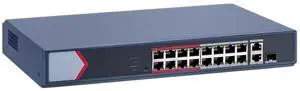 DS-3E1318P-EI/M HIK 16 Port Fast Ethernet Smart PoE Switch with 16X 10/100Mbps PoE Ports & 1X Gigabit RJ45 Port, 130W PoE Power Budget, Plug & Play, Sturdy Metal, Fanless(OEM No Logo)