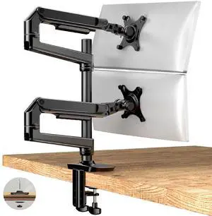 Ergounion Dual Monitor Mount, Holds Screens up to 40 Inches and 25 lbs, Fully Adjustable Dual Monitor Arm with C-Clamp and Grommet Base, Aluminum, Black
