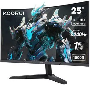 KOORUI 25 Inch Curved Gaming Monitor 240Hz FHD 1080P Computer Monitor, 1500R 1ms GTG Display, Adaptive Sync, 90% DCI-P3,HDR, Eye Care, Tilt Adjustable, VESA 75x75mm, Black,G2511XC