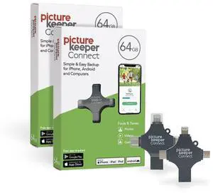 Picture Keeper Connect Photo & Video USB Flash Drive for Apple, Android and PC Devices, 64GB Thumb Drive, 2 Pack