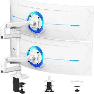 Ergounion Dual Monitor Mount, Holds Screens up to 40 Inches and 25 lbs, Fully Adjustable Dual Monitor Arm with C-Clamp and Grommet Base, Aluminum, White