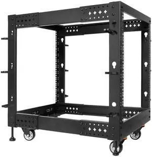 RIVECO 12U Server Rack Adjustable Depth Network 4 Post Cabinet Open Frame with Leveling Feet & Wheels Fully Rivets 1400 LBS