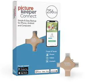 Picture Keeper Connect for iPhone, Android, USB-C, PC & Mac - 256GB USB Backup for Photos, Videos, Contacts, Flash Drive Memory Backup, External Storage Thumb Drive - 256GB, Gold