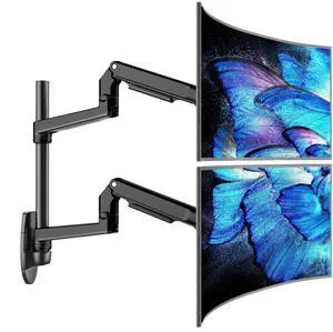 Ergounion Dual Monitor Wall Mount for Flat or Curved Screens up to 38" Within 25 lbs, Full Motion Adjustable Monitor Arm with Cable Management, VESA 75x75/100x100mm, Black