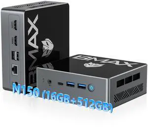 Bmax Mini PC, Intel Twin Lake N150, 16GB RAM 512GB M.2 SSD (up to 3.6 GHz), Mini Desktop Computer, 4K Dual HDMI / USB3 / WiFi5 / Type C / BT5 RJ45 for Office, Business