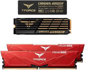 TEAMGROUP T-Force Vulcan DDR5 Red 32GB Kit (2x16GB) 6000MHz (PC5-48000) CL30 Desktop Memory FLRD532G6000HC30DC01 Bundle with CARDEA A440 2TB NVMe PCIe Gen4 M.2 2280 Gaming SSD (Read 7000) TM8FPZ002T0C
