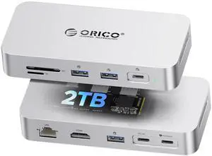 ORICO 2 TB External SSD Docking Station, SSD Expansion + Hub Extension, Up to1000MB/s, 10-in-1 USB C HUB with Internal SSD, Support 4K@60Hz HDMI Display, 100W PD, Ethernet, SD/TF, Mac Mini - SJ10