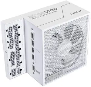 Lian Li Edge Series-1300W Full Modular Power Supply-80 Plus Platinum-ATX 3.0, 3.1-PCIE 5.1-L-Shape Design for Dual Chamber Case-120mm FDB Fan-Supports up to 4X USB Devices-White (EG1300WE.US)