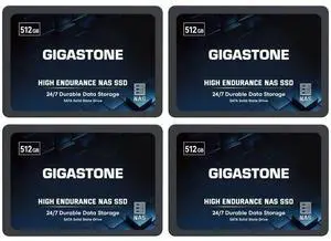 Gigastone 512GB NAS SSD Drive (4-Pack) 24/7 Durable TLC High Endurance RAID Data Storage Network Attached Storage 2.5" SATA Internal Solid State Hard Drives