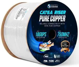 Smartech Cables Cat6A Riser Cable 1000ft- Most Certified 100% Solid Bare Copper Cat 6a Ethernet Cable-23 AWG, 750 MHz, PoE++ - Unshielded Twisted Pair (UTP) - 10 GB High Speed for Networking & Gaming